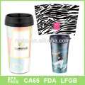 Promotional plastic coffee mug with insert paper